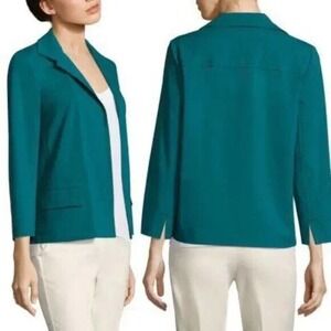 Lafayette 148 Size Small Benny Open Front Blazer Jacket Flap Pockets Tropic Teal